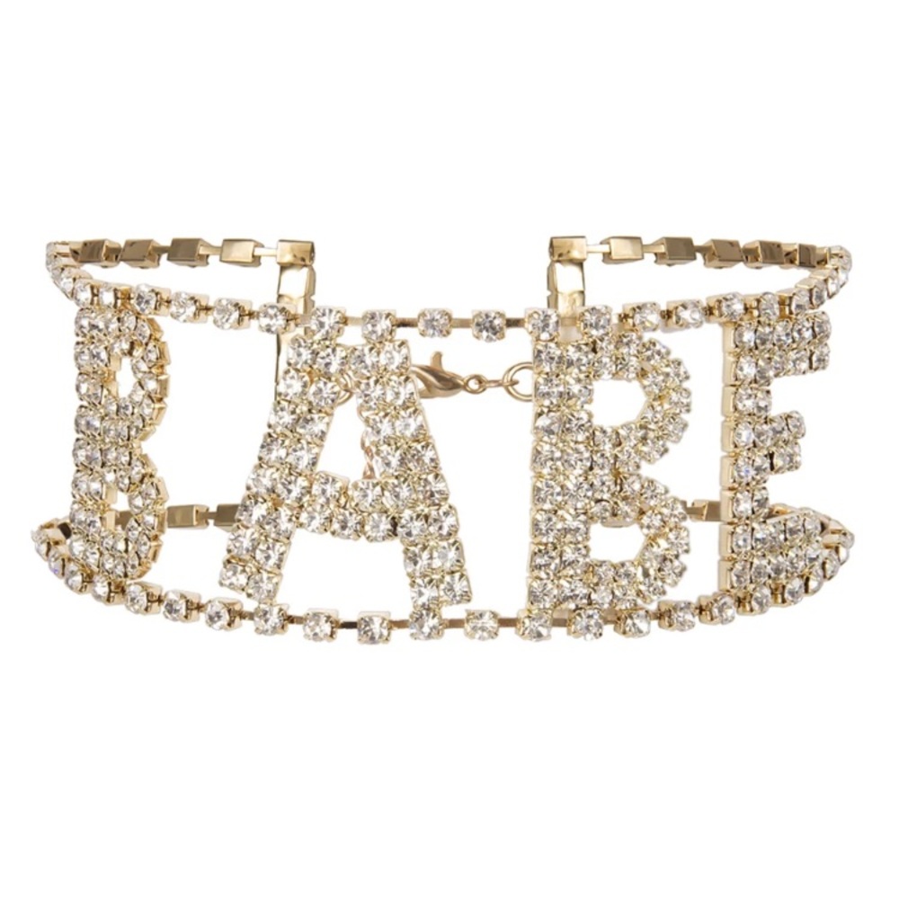 ⚜️[𝟯/$𝟯𝟴]⚜️BABE Crystal Gold Letter Choker NEW - Picture 2 of 9